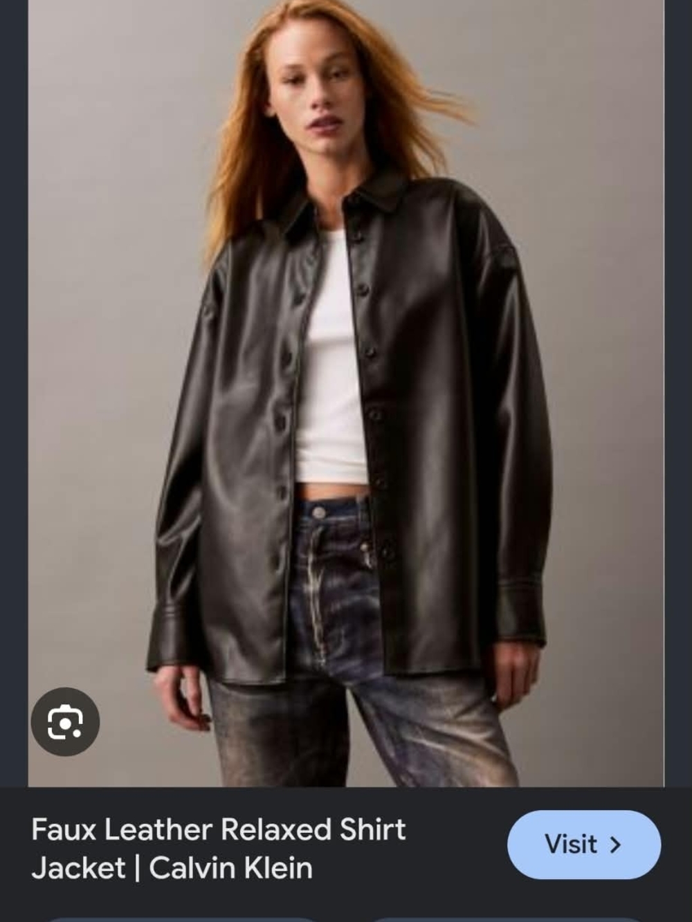 CK Black Faux Leather Relaxed Shirt-Style Jacket